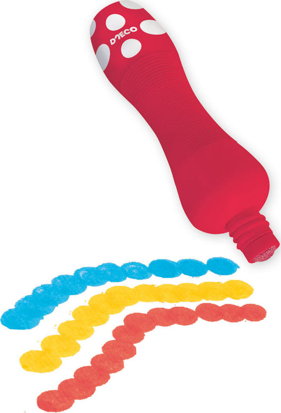 DJECO 6 Foam Paint Spot Markers featuring a red marker with white polka dots and colorful paint spots in blue, yellow, red, and pink. Ideal for creative DIY projects.