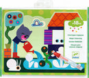 Hidden in the Garden Paint with Water DIY kit by DJECO featuring colorful illustrations of a happy animal watering plants. Includes a water pen for interactive play, designed for children over 18 months.
