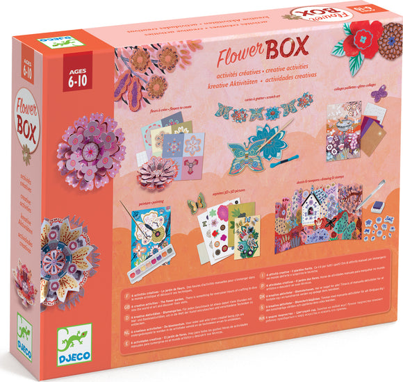 The Flower Garden Multi-Activity Craft Kit by Djeco features colorful and creative crafting activities designed for children aged 6-10. The kit includes various components like stickers, paints, and designs for making 3D flowers, cards, and collages. Ideal for fostering creativity and fine motor skills through engaging DIY projects.