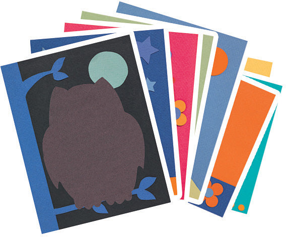 The Colorful Parade Marble Painting Kit by DJECO features an array of vibrant colored papers in various shapes and designs, including an owl silhouette and star patterns. Perfect for creative DIY projects, this kit offers endless artistic possibilities for children and adults alike.