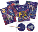 Lush Nature Scratch Cards by DJECO, featuring colorful scratch-off designs of wildlife and plants including giraffes, elephants, and tigers. Comes with a wooden stylus for creating art by revealing vibrant colors underneath the top layer.
