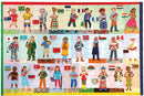A colorful 100-piece jigsaw puzzle titled 'Children of the World' by Eeboo, depicting children from various countries, each dressed in traditional outfits, with flags representing their nations. The vibrant illustrations showcase cultural diversity through playful imagery.