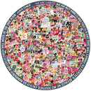 A vibrant circular jigsaw puzzle titled 'Women March!' by Eeboo, showcasing a collage of diverse individuals holding various protest signs related to women's rights and social justice. The colorful design includes phrases like 'My Body, My Choice', 'Black Lives Matter', and 'Diversity is Great', framed by empowering quotes and images that celebrate equality and activism.