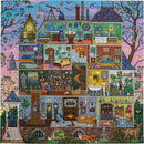 A detailed jigsaw puzzle named 'The Alchemist's Home' featuring a colorful illustration of a large house divided into various themed rooms. Each room showcases different activities and elements related to alchemy and home life, including a globe, books, antiquities, and various pets. The artwork consists of vibrant colors and intricate designs, appealing to puzzle enthusiasts and lovers of whimsical aesthetics.