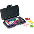 Kanoodle by Educational Insights is a compact mechanical puzzle game that features a black storage case with colorful, interlocking pieces in various colors including red, green, blue, purple, yellow, and white. The pieces are arranged neatly within the case, alongside additional pieces scattered on the surface, offering a challenging and engaging experience that promotes critical thinking and spatial reasoning skills.