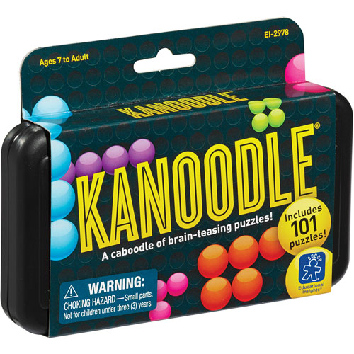 Kanoodle by Educational Insights is a mechanical puzzle game that challenges players with 101 brain-teasing puzzles. The compact packaging features colorful 3D pieces and a warning about choking hazards. Suitable for ages 7 and up, it offers a fun and engaging way to enhance problem-solving skills.