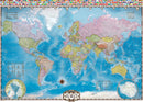 A detailed jigsaw puzzle featuring a colorful map of the world by Eurographics. It displays continents, countries, and oceans with a beautiful blue background. The borders are clearly defined, and a legend provides information about various geographical features. The puzzle also includes small, circular insets showing maps of other regions, enhancing its educational value.