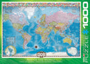 Map of the World jigsaw puzzle by Eurographics, featuring a detailed world map with vibrant colors and labeled continents, oceans, and geographical features. This 1000-piece puzzle is ideal for geography enthusiasts and provides an engaging challenge for adults and older children. It includes additional information and illustrations, such as flags and a map legend.