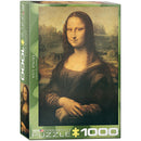 Eurographics 1000-piece jigsaw puzzle featuring Leonardo da Vinci's iconic painting, the Mona Lisa. The vibrant image showcases the famous portrait, with the subject depicted in a serene expression and a detailed background, emphasizing fine art and creativity.