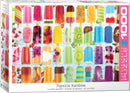 Popsicle Rainbow jigsaw puzzle by Eurographics featuring a colorful array of different popsicles displayed in a grid format, showcasing vibrant flavors and designs. The puzzle consists of 1000 pieces, ideal for puzzle enthusiasts and families looking for a fun activity.