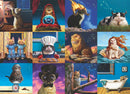 A colorful jigsaw puzzle featuring whimsical paintings of cats representing the zodiac signs. Each cat is illustrated in a unique pose, depicting various astrological themes, such as a cat in a chef's hat baking cookies, another gazing into a crystal ball, and one lounging in a seashell, all set against starry backgrounds.