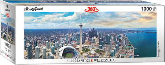 Toronto Canada Panoramic jigsaw puzzle featuring a stunning aerial view of the Toronto skyline, including the CN Tower and waterfront, with 1000 pieces for a challenging and rewarding assembly experience.