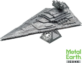 The ICONX Imperial Star Destroyer DIY kit by Fascinations, featuring intricate details and metallic parts, showcasing a stunning replica of the iconic spacecraft from the Star Wars franchise. Ideal for model enthusiasts and fans alike, this model captures the essence of space battles with precision craftsmanship.