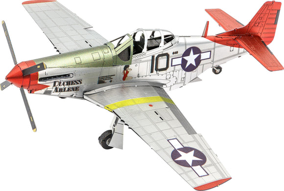 A detailed model of the P-51D Mustang airplane, iconic for its role in World War II, featuring a silver body, red tail, and distinctive star insignia. The text 'Duchess Arlene' is prominently displayed on the side. This DIY kit from Fascinations allows enthusiasts to build their own scale replica.