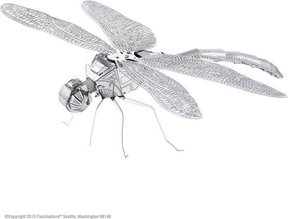 A detailed metal model of a dragonfly, crafted from thin metallic sheets. The model features intricately designed wings and a structured body with meticulous attention to detail. Ideal for DIY enthusiasts and collectors.