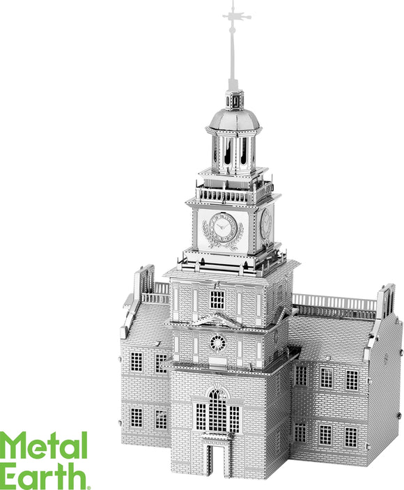 A detailed 3D assembly model of Independence Hall, crafted from high-quality metal sheets. This DIY kit showcases intricate architectural features, including the clock tower and brickwork, perfect for model enthusiasts and history lovers to assemble and display.