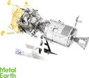 Detailed metal model of the Apollo Command and Service Module (CSM) with Lunar Module (LM) attached. The model features intricate designs showcasing the spacecraft's features and is mounted on a display stand. Ideal for space enthusiasts and DIY lovers.