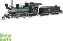 Metal Earth 2-6-0 Locomotive DIY kit by Fascinations. A detailed metallic model showcasing intricate parts, including wheels, coal tender, and a steam engine with delicate components.