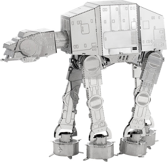A detailed metal model kit of the AT-AT from Star Wars, showcasing its distinctive legs and body structure with intricate design elements. Ideal for DIY enthusiasts and Star Wars fans.