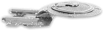 A detailed metal model kit of the USS Enterprise from Star Trek, created by Fascinations. The kit showcases intricate design features and is perfect for fans and hobbyists looking to build their own stunning replica.
