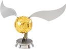 Metal Earth Golden Snitch DIY kit by Fascinations, featuring an intricately designed metallic model of the famous wizarding sport artifact. The model showcases a shiny golden ball with detailed wings, perfect for display or as a collectible.