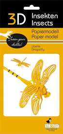 3D Paper Model Dragonfly kit by fridolin, featuring a vibrant yellow design. The kit includes all necessary components to assemble a realistic dragonfly model, encouraging creativity and fine motor skills. Ideal for DIY enthusiasts and craft lovers.