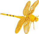 A vibrant 3D paper model of a dragonfly, intricately designed with open wings and detailed body, crafted from bright yellow paper. This DIY kit combines creativity and craftsmanship, perfect for all ages.
