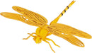 A bright yellow 3D paper model dragonfly featuring intricate wing designs and detailed body structure. Designed as a DIY kit, it showcases artistic craftsmanship and can be assembled into a decorative piece.