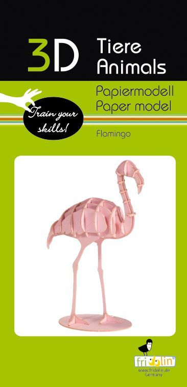 A beautifully crafted 3D Paper Model of a flamingo, featuring a pastel pink color, intricately designed to showcase its elegant shape. The model stands on a round base, highlighting its long neck and legs. This DIY kit encourages creativity and fine motor skills.
