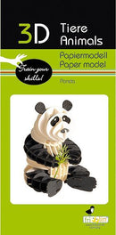 3D Paper Model Panda DIY kit by fridolin featuring a cute, assembled panda holding bamboo. Ideal for creative projects and skill development.