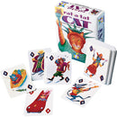 The Rat-a-Tat Cat card game by Gamewright, featuring vibrant illustrated cards depicting cartoon animals and characters engaged in various activities. The game box showcases the title prominently alongside playful graphics, emphasizing fun and excitement. Ideal for family game nights and children aged 5 and up.