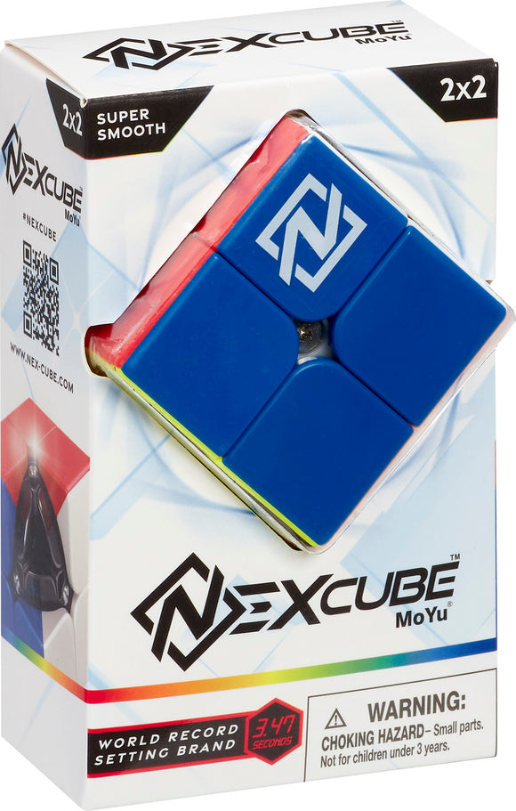 NexCube 2x2 Mechanical Puzzle featuring smooth rotation and vibrant colors including blue, red, and green. Box design highlights the brand and record-setting capabilities.