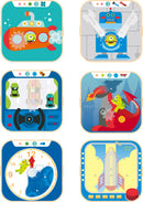The Cogworks Experimental Playset by Hape features six engaging activities, including a submarine, racing cars, a robot, a dragon, a clock, and a rocket. Each design encourages imaginative play and hands-on learning with interactive components that stimulate creativity and problem-solving skills.