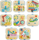 Cogworks Experimental Playset by Hape features eight colorful pegboards, each embedded with vibrant gears, shapes, and engaging figures. This creative playset encourages fine motor skills and imaginative play, making it a perfect educational tool for children.