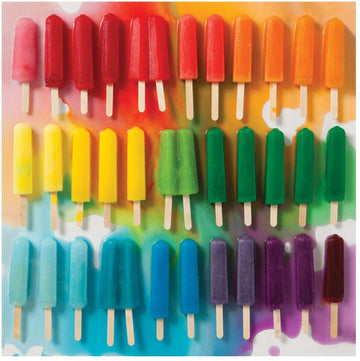 A vibrant jigsaw puzzle featuring colorful rainbow popsicles arranged neatly in rows on a bright, colorful background. The popsicles are in various colors, including reds, yellows, greens, blues, and purples, each on a wooden stick, creating a delightful and eye-catching design that captures the fun and joy of summer.