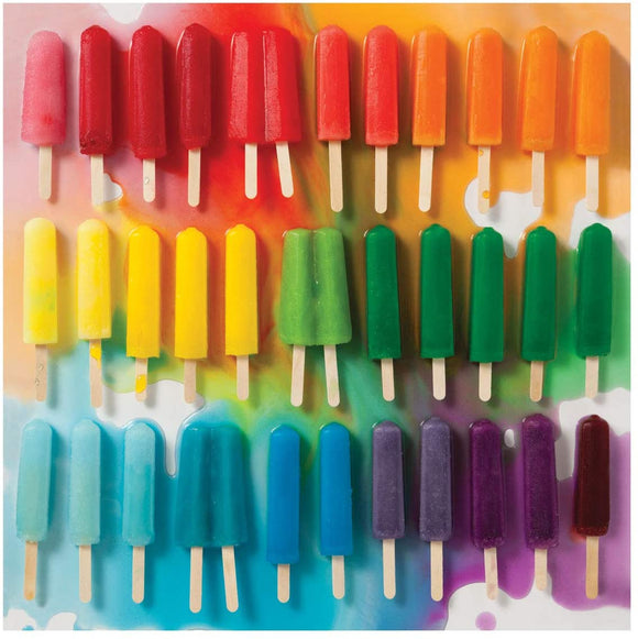 A vibrant jigsaw puzzle featuring colorful rainbow popsicles arranged neatly in rows on a bright, colorful background. The popsicles are in various colors, including reds, yellows, greens, blues, and purples, each on a wooden stick, creating a delightful and eye-catching design that captures the fun and joy of summer.