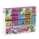 A vibrant 1000-piece jigsaw puzzle titled 'Cuba' by Galison. The puzzle box features a colorful illustration of classic Cubans cars, palm trees, and beautifully designed colonial buildings, reflecting the lively atmosphere of Cuba. Perfect for puzzle enthusiasts and lovers of bright, artistic designs.