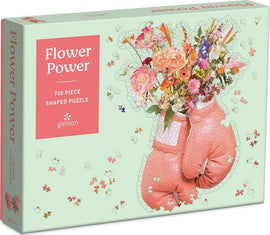 Colorful Flower Power shaped jigsaw puzzle featuring a bouquet of flowers in pink gloves. Designed by Galison, this 750-piece puzzle offers a delightful and challenging experience for puzzle enthusiasts.