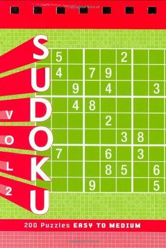 Cover of 'Sudoku Volume 2: Easy' by Chronicle Books featuring a vibrant green background with a classic Sudoku grid. The title is prominently displayed in bold white and red letters. The book promises 200 puzzles ranging from easy to medium difficulty, appealing to both novice and seasoned Sudoku enthusiasts.