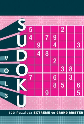 Cover of the Sudoku 3 Puzzle Pad: Extreme by Chronicle Books, featuring a grid with numbers and a bold pink and teal design. The title highlights 200 puzzles ranging from extreme difficulty to grand master level, aimed at avid Sudoku enthusiasts.