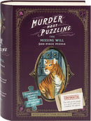 Murder Most Puzzling The Missing Will jigsaw puzzle features a 500-piece design. The cover showcases a vibrant illustration of a tiger within a vintage frame, alongside a ‘Confidential’ note highlighting that the full puzzle image remains a secret until completed. The puzzle invites players to solve a mystery as they piece together clues, combining both fun and intrigue.