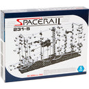 The Star Coaster Level 5 box by Invento features a detailed illustration of the complex roller coaster model. The packaging displays the product name 'SpaceRail 231-5' in bold lettering with an indication of a five-level coaster. It emphasizes a 32,000mm rail layout and includes images of various roller coaster tracks and components, inviting users to explore its intricate design for a challenging building experience.