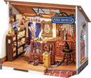 Kiki's Magic Emporium DIY kit by Robotime showcases a beautifully crafted miniature magic shop. The detailed wooden structure includes shelves filled with potion jars, a charming display counter, and enchanting decor like a witch's hat and a glowing lantern. Perfect for creative enthusiasts, this kit invites you to build your own whimsical space filled with magic and mystery.