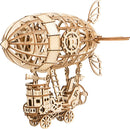 A detailed wooden 3D puzzle kit of an airship designed by Robotime. The model features intricate cutouts, gears, and a vintage-inspired design with a propeller and wheels. Perfect for DIY enthusiasts and puzzle lovers.