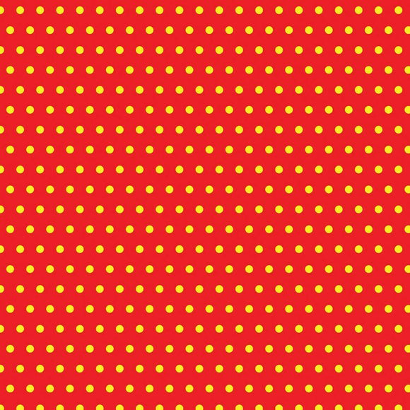 Colorful 6-inch origami paper featuring a vibrant red background with evenly spaced yellow polka dots. Ideal for craft projects, folding, and DIY creations.