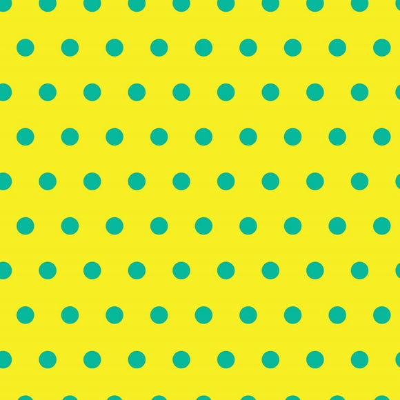 A vibrant patterned paper featuring a yellow background adorned with teal polka dots. The design is ideal for various DIY projects, adding a playful touch to crafts and origami creations. Each sheet measures 6 inches, perfect for intricate folding and artistic projects.