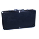 A sleek, black poker set case featuring a textured exterior and sturdy metal clasps. The case is designed to securely hold 300 poker chips, each weighing 11.5 grams, ensuring a professional gaming experience. Perfect for casino nights and family game gatherings.