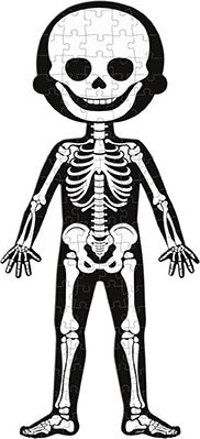 Janod Human Body Educational Puzzle featuring a jigsaw design of a skeleton. The colorful puzzle displays different bones and body parts, designed to engage children in learning about human anatomy while enhancing their problem-solving skills. Ideal for educational play and hands-on learning.