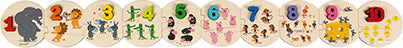 I Learn to Count Puzzle by Janod featuring colorful jigsaw pieces with numbers 1 to 10, each accompanied by playful animal illustrations to help children learn counting in a fun and interactive way.
