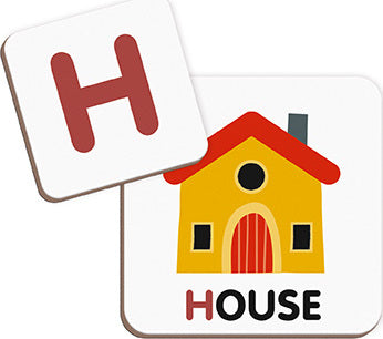 Magnetic Book English Alphabet featuring colorful letter cards. The card shows the letter 'H' alongside an illustration of a house and the word 'HOUSE' at the bottom. Ideal for early literacy and learning the alphabet through interactive play.